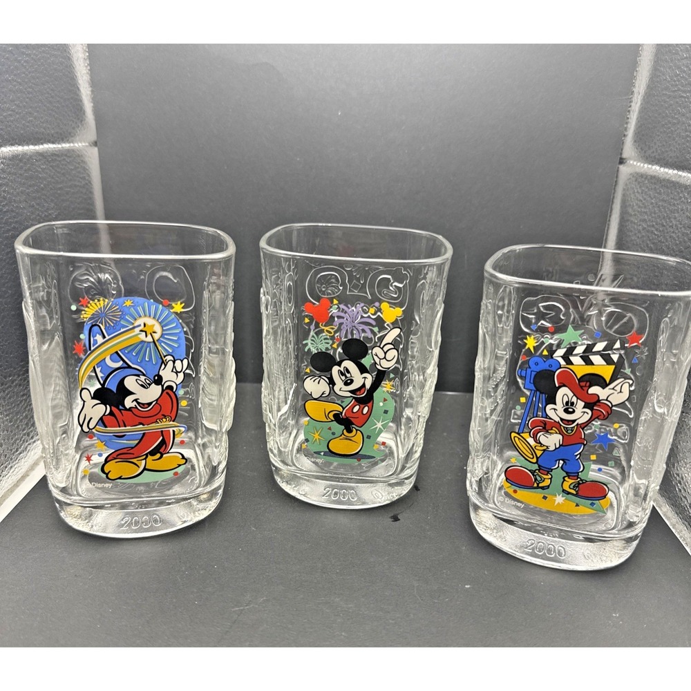 Set of 3: Vintage 2000‎ Walt Disney World McDonalds Disney Glasses Cups Mickey